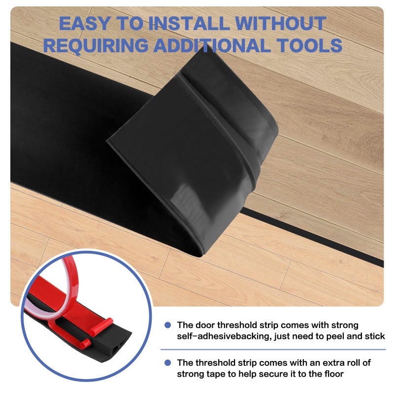 DBHXXMB-HH Floor Transition Strip Vinyl Door Threshold Ramp Self Adhesive Carpet Edging Strip Doorway Edge Trim, Overlap Edge Reducer for Laminate Carpet, Floor, Tile (Black, 2/5"" to 3/5"", 6.6Ft) - Image 2